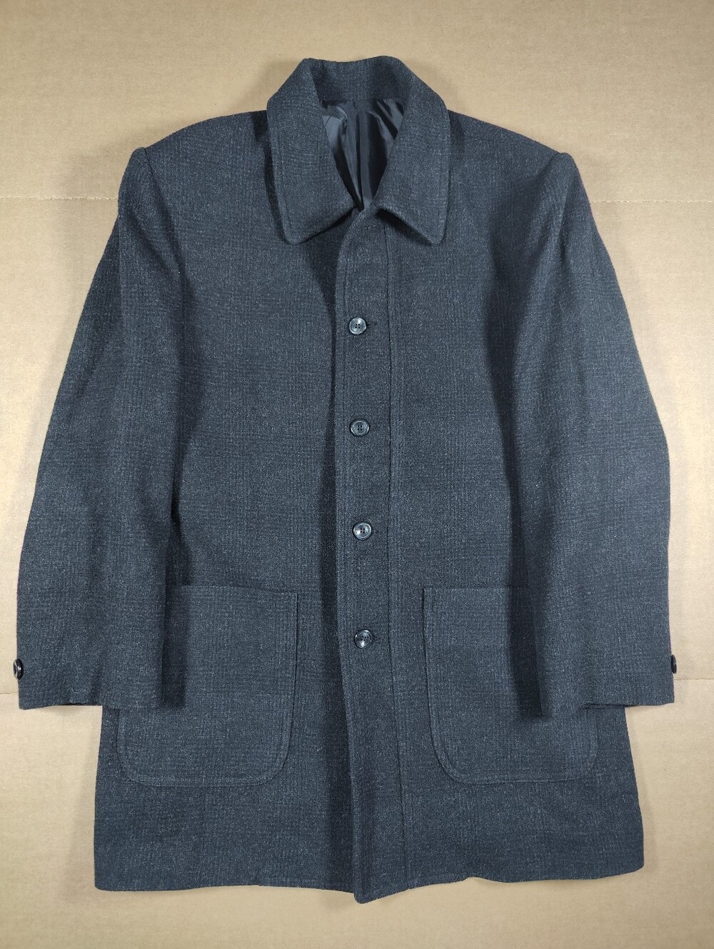 Giovanni Valentino Women Charcoal Wool Blend Plaid Car Coat Size IT 48 US 12